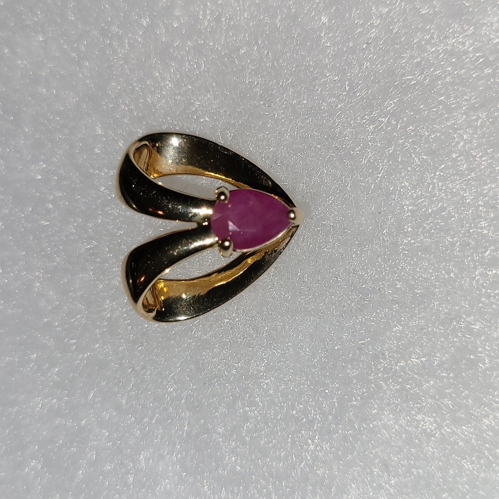 Vintage 3D Heart Pendant or Charm 925 Silver Gold-tone Plum Faux Tourmaline Gem